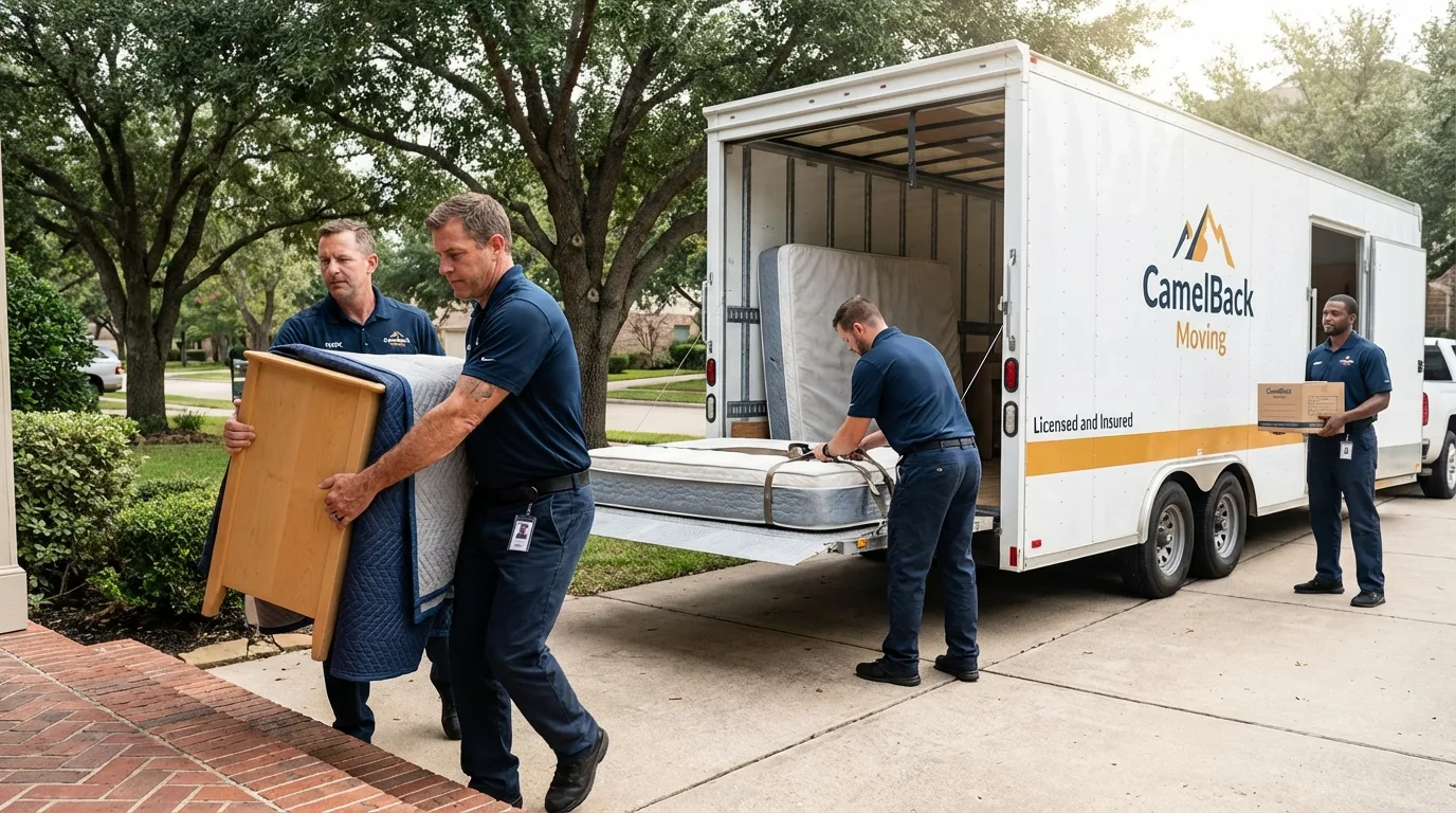 Crew loading residential truck for cross-state move from Monona, IA