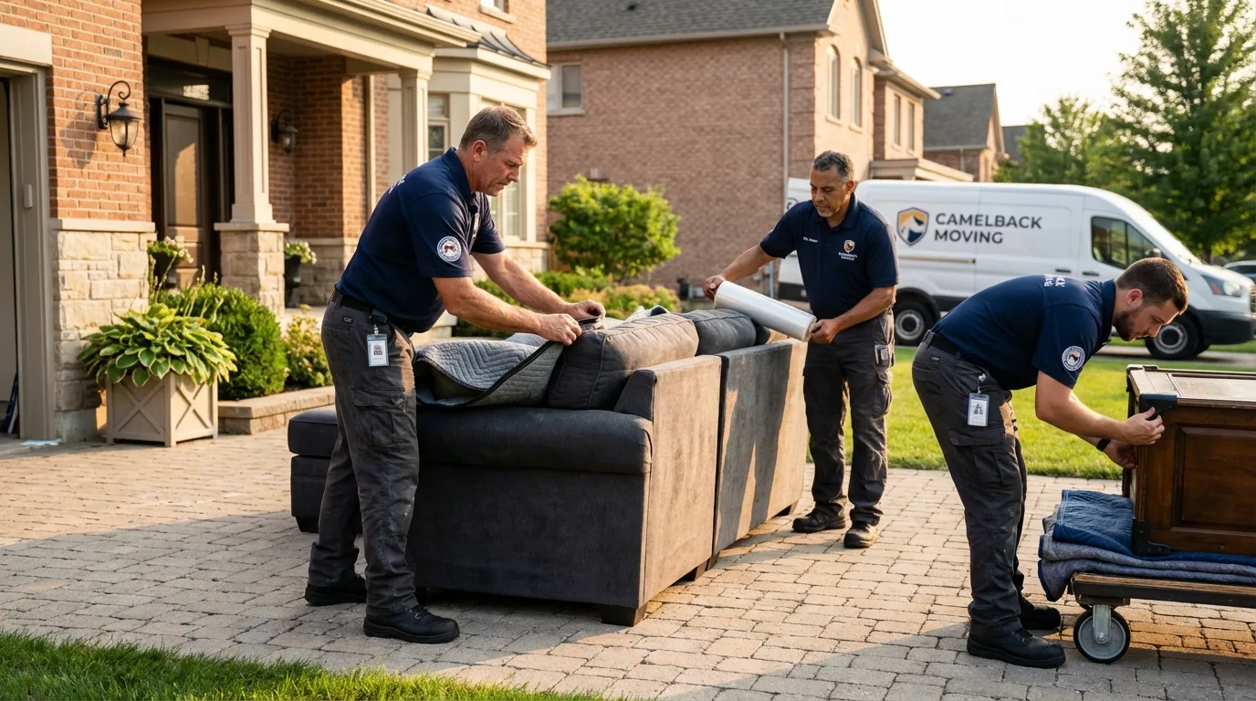 Large estate moving crew wrapping furniture in Monona, IA